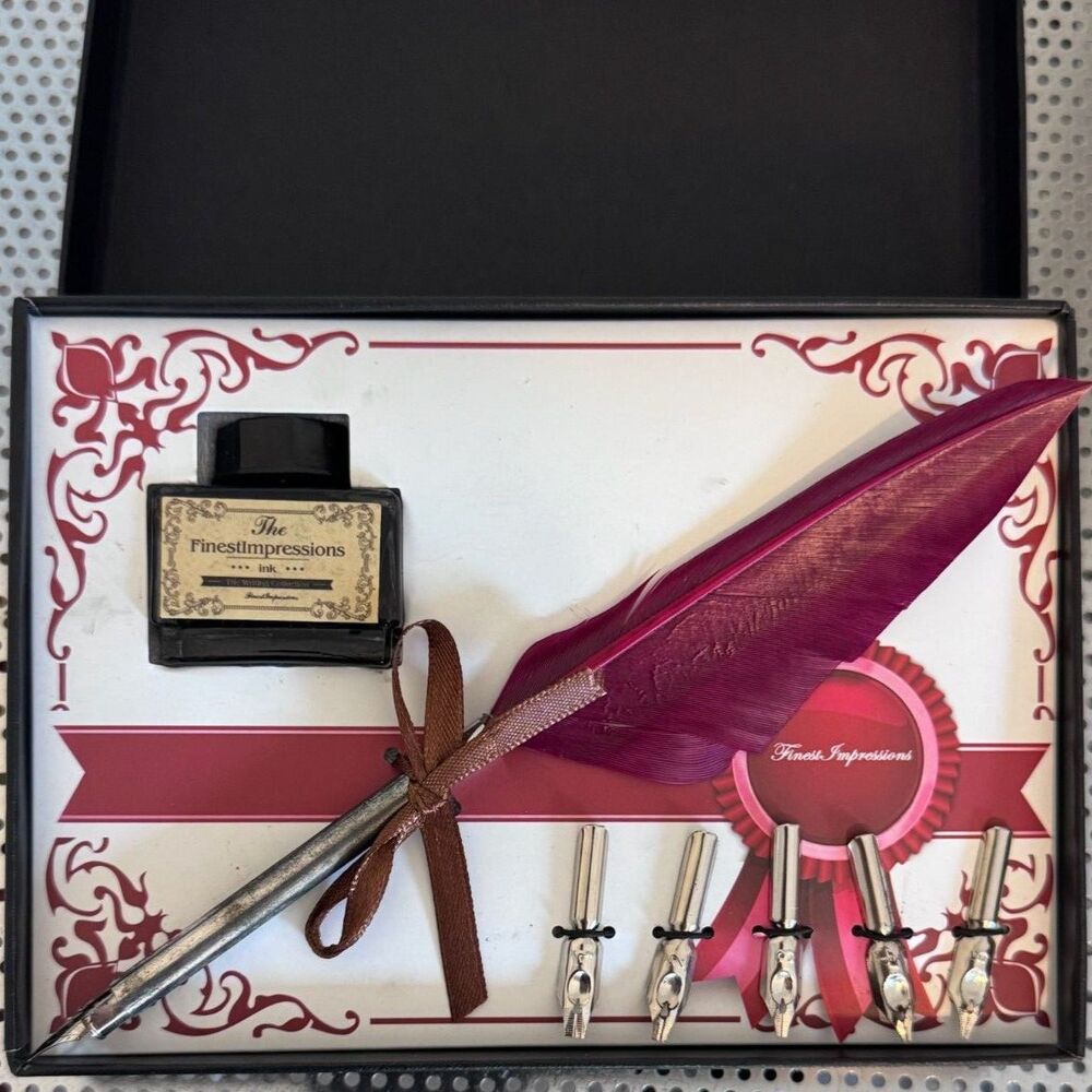 Finest Impressions Calligraphy Gift Box Set Black Ink Quill 6 Tips Writing Tools